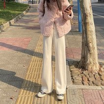 여성통바지 부츠컷 여자겨울 바지 기모 슬랙스 여성와이드팬츠여성통바지 부츠컷 여자겨울 바지 기모 슬랙스 여성와이드팬츠 가을 겨울 하이 웨스트 드레이프 코듀로이 와이드 레그 바지