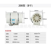 환기팬 배기팬 창문 배기휀 산업용환풍기 강력하고 조용한 산업용 원형 덕트 팬 송풍기 주방 배기 욕실 고출력 연기 환기, 8 inch