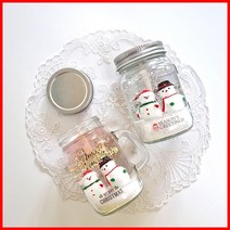 (눈사람)(손잡이*2개)크리스마스 캔들 양초 젤캔들 만들기 키트, 화이트머스크, 블루