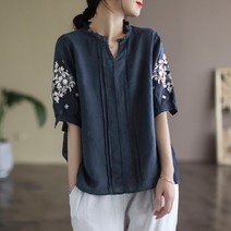 [헬리꽁땡]소매자수린넨블라우스