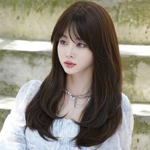 하이유니 레이어드 허그 펌 헤어 긴머리 통가발 가발 59cm + 거치대 세트, 네츄럴브라운 / 59cm
