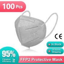 KN95 마스크 인증 CE 2834 승인 마스카라 FFP2 5 레이어 보호 FP2 Mascherine FFPP2 얼굴 입 FFP2mask 유럽, 12 FP2 Gray 100Pcs, 한개옵션1