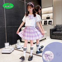 SHENGBO여아용교복스타일 썸머 스쿨룩 셔츠 + 타이 + 치마세트