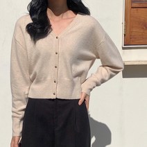 브이넥 라쿤 메리노울 골드버튼 니트 가디건 4color 베이지 연브라운 라이트차콜 블랙