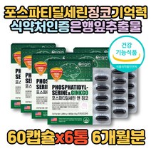 포스파티딜세린 징코 포스타딜세린 포스트파티딜세린 포스파스딜세린 식약처인증 1200mg 6통 6개월분 은행잎추출물 대두레시틴 Ginko Bilob 비타민E 부모님 어르신 홈쇼핑