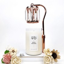 캔들백화점 롱스퀘어 크리스탈 ELSA 캔들워머+소이캔들 대용량 1000ml 대왕캔들 세트, ELSA 로즈골드화이트+화이트웨딩