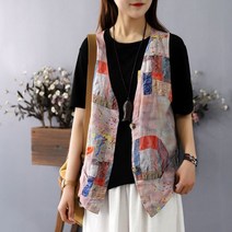 여자 린넨 마 조끼 브이넥 베스트 단추 루즈핏 jg69