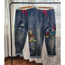 디즈니 미키 워싱데님 봄가을 밴딩 배기 청바지