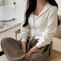 디작소 여성 겨울 네이미 절개 슬림 기모 후드집업