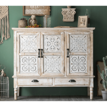 화이트 빈티지수납장 원목 와이드체스트 협탁 수납함 레트로 침실, 방문, 프레임 구조, A203_장식장 B