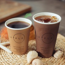 자연 생분해 식물성 친환경 두꺼운 일회용 큰 종이컵 카페 테아크아웃 커피 컵, 100ea, 12oz (연한크라프트)