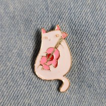 BC040 바이올린을 연주하는 화이트 낭만을 아는 고양이 귀여운 브로치 배지 뱃지 빼찌