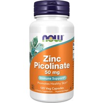 NOW 보충제 아연 피콜리네이트 50 mg 효소 기능 지원＊ 면역 지원＊ 식물성 캡슐 120개, 60 Veg Capsules