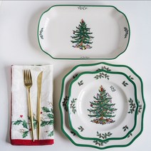 이에스 크리스마스 접시 그릇 스포드 포트메리온 성탄절 수입 빈티지 트리접시 플레이트, 직사각접시