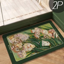 Senro 유화 플라워 흡수하족 미끄럼방지 규조토 발매트 40 x 60 CM, 직사각형, C 2P