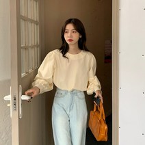 잇츠스타일 라운드넥 퍼프 소매 기본 베이직 블라우스