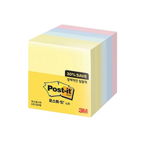 쓰리엠 포스트잇 알뜰팩 76 x 76 mm 654-5A 500매, 노랑 2p + 애플민트 + 크림 블루+ 러블리 핑크, 5개
