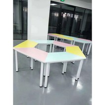 다각형 5변 그룹 초중학생 합치 원목 6변 마름모 창의 조합 퍼즐 의자 회의 책상과 레슨 상담모둠 활동 테이블 사다리꼴, 이중. 140*70
