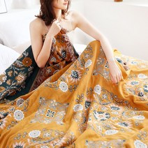 여름 이불 세트 차렵이불 레이스이불100 면 북유럽 소프트 대형 패션 모슬린 담요 커버 소파 보헤미안 블루 그린 따뜻한 침대보 담요 침대, 꽃 노란색, 200x230cm