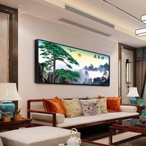 산수화 소나무 보석십자수 DIY 명화 동양화 독수리 풍경 비즈 아트 큐빅페인팅 다이아몬드 십자수, 150x60cm