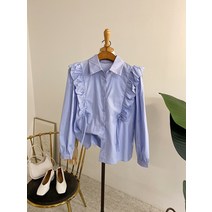 허니제이 / 칼런 러플 셔링 리본 카라 블라우스(3color)