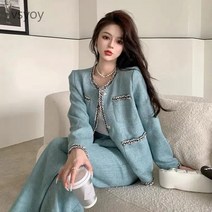 vsyoy 여자정장 정장세트 초가을 신상품 여성 고급스러운 소향풍 직업 프리미엄 명원 기질 와이드 팬츠 투피스