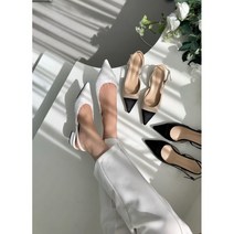 에코 스틸레토 새틴 배색 트위드 슬링백 샌들