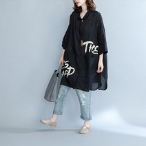 요나걸 여성 셔츠 롱 루즈 핏 빅 사이즈 패션 상의 캐주얼 남방 봄 여름 여자셔츠 + 양말증정