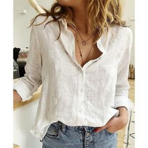 린넨긴팔셔츠 린넨 셔츠 블라우스 여성 코튼 봄 여름 버튼 카라 상의 캐주얼 루즈핏 솔리드 컬러 긴팔 레이디
