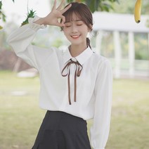 리본블라우스 왕리본블라우스 하객 봄 라인 리본 블라우스 Bokaqi 가을 bowknot 흰색 셔츠 여성 트럼펫 슬리브 조끼 bottoming top tide