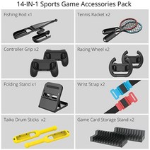 TNP Bundle Kit for Nintendo Switch Accessories Sports OLED Games 14-in-1 Game Accessories with Raci