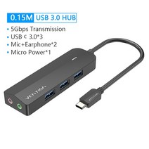 외장사운드카드 Vention USB 3.0 허브 3 포트 사운드 카드 2 in 1 외부 스테레오 오디오 어댑터 3.5mm 헤드, [03] USBC 3.0 HUB0.15M