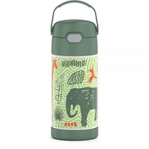 THERMOS 아동용 펀테이너 스테인리스 스틸 진공 보온 빨대 텀블러 12 oz 퍼플 하트, FUNTAINER 12 Ounce Bottle, Jungle Kingdom