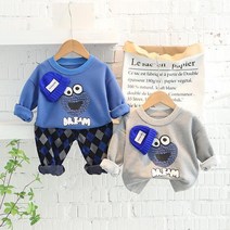 유아용 입체 캐릭터 티셔츠 체크무늬 바지 투피스 상하의세트 아동용 트레이닝복 유아복 상하복 남아 여아