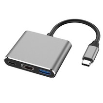 노트북 허브 C타입 usb 일자형3.0 전원스위치 허브 맥북 개별전원 멀티c3.0 3 in 1 type-c to hdmi 호환 3.0 도킹 스테이션 macbook air pro, 회색