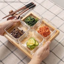 유리 사각 반찬 디저트 소스 안주 나눔접시 2절 3절 4절 6칸 분할 접시 그릇 우드 트레이 혼밥 식판, 유리플래터4구