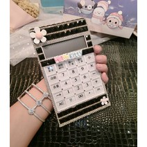 여성스러운 귀여운 블링블링 비즈 큐빅 핸드폰 크기 계산기 휴대용계산기 캐릭터 전자계산기 여자친구 선물용 소품, T.플라워 블랙(음성)