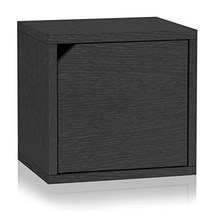 Way Basics Eco Stackable Connect Storage Cube Cubby Organizer with Door Black Wood Grain (Tool-Free, 1