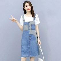 kirahosi 키라호시 빅사이즈 여성 의류 약간 지방 뚱뚱한 여동생 슬리밍 정장 여름 투피스 서양식 나이 감소 데님 서스펜더 스커트 봄 의류 DH8852514191