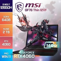 [백팩/마우스 증정] MSI GF63 Thin 12VF 12세대 i7 RTX4060 고성능 얇은 윈도우11 노트북, 블랙, 코어i7, 2TB, 64GB, WIN11 Pro