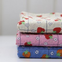대폭 면레이온 체크 딸기 플라워 3color C0, 핑크