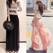 tagi 여자 빅사이즈 쉬폰 치마바지 루즈핏 와이드 팬츠 밴딩 슬랙스