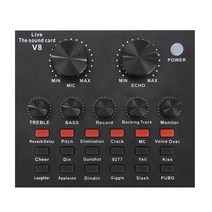 V8 오디오 외부 사운드 카드 USB 헤드셋 마이크 라이브 브로드 캐스트 지원 조정 휴대 전화 컴퓨터 PC 용, Black, 01 Black