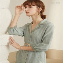 봄스타일 더블 원피스 반스블루 은향 원피스 여춘추 래글런 비치 스커트 허리가 접힌 해변 바캉스 스커트, 01 연두색