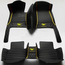 Ford Mustang 자동차 바닥 매트에 적합 포드 머스탱 2018 모든 날씨 미끄럼 방지 방수 풀 커버리지 고급 맞춤형 가죽 자동 카펫 자동차 라이너 발 패드 매트 액세서리, 검정에 노란색 선, Mustang 머스탱 2006-2010