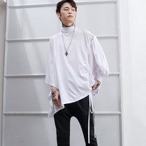 마 운 틴 룩 블랙 앤 드 셔츠 불규칙 개성 디자인 소 크 라 우 드 오 프 숄 더 베 트 케 이 프 맨