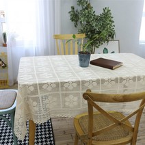 레트로 손뜨게 코바늘 식탁보 테이블보, 85x85CM, 베이지6판후크