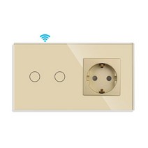 Bingoelec Tuya WiFi 스위치 일반 소켓 없음 중립 와이어 유리 패널 1/2/3gang 스마트 스위치 작동 Alexa Google 홈, gold 2g with socket