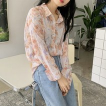 여자 파스텔 꽃무늬 플로랄 여성스러운 수채화 셔츠