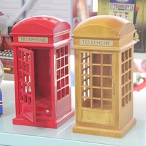 런던 공중전화 부스 엔틱 원목 태엽 오르골 뮤직박스 인테리어 소품 디자인 아이디어 상품, 레드